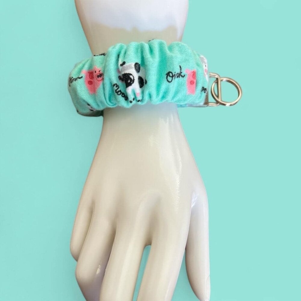 Handmade Scrunchie Keychain Wristlet-Cow/Pig Print